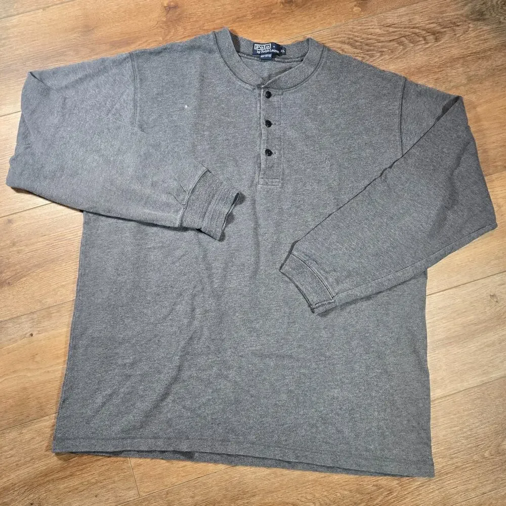 Vintage Polo Ralph Lauren Shirt Mens XL Gray Long Sleeve Made Hong Kong Preppy
